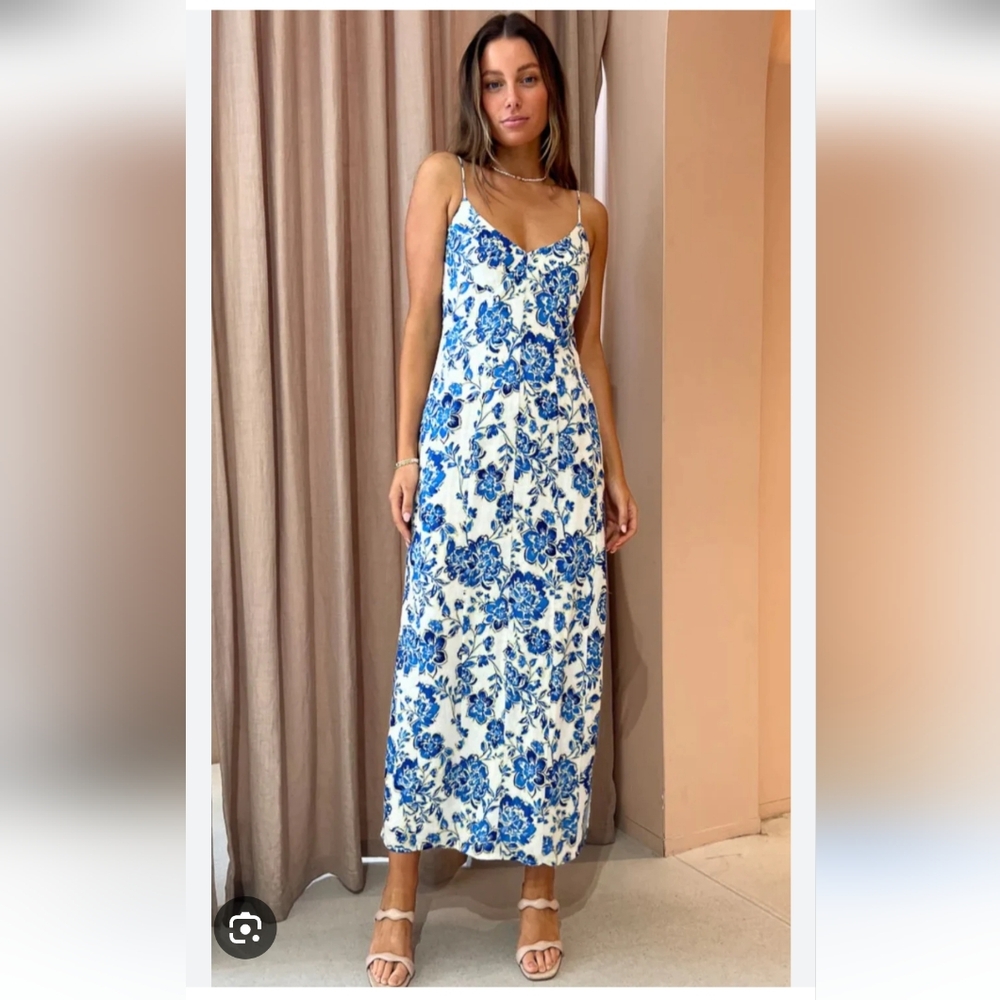Issy 100% Linen Floral Dress Size 8 Australian Maxi Size S R$198